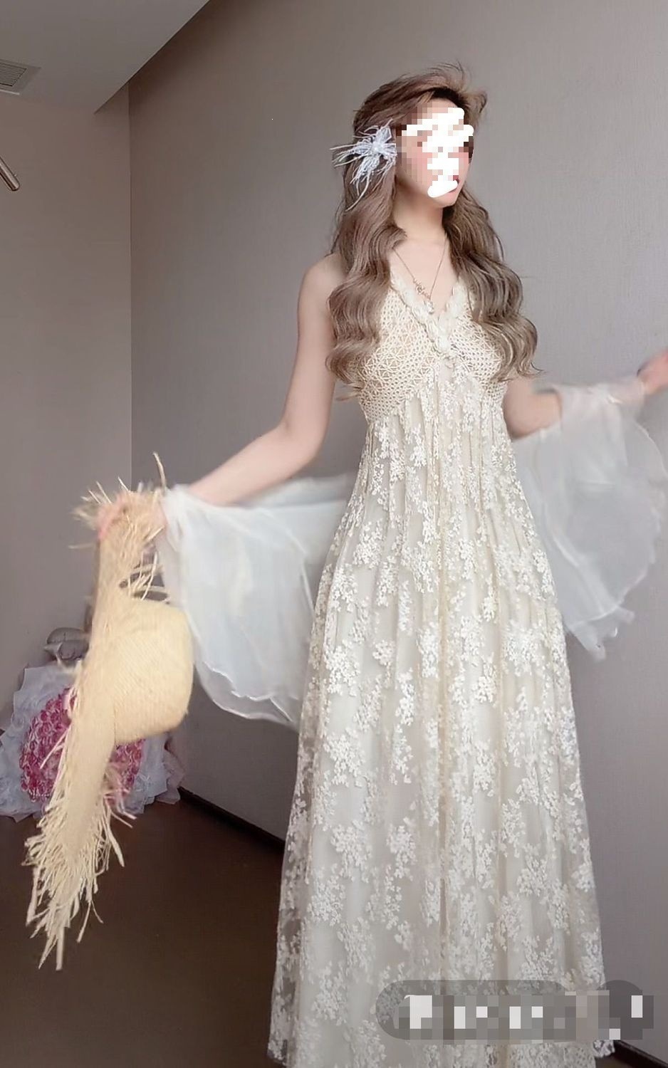 Váy maxi nữ thắt eo phong cách nghỉ dưỡng cổ yếm dây mảnh — Váy dài 122 chi tiết 6