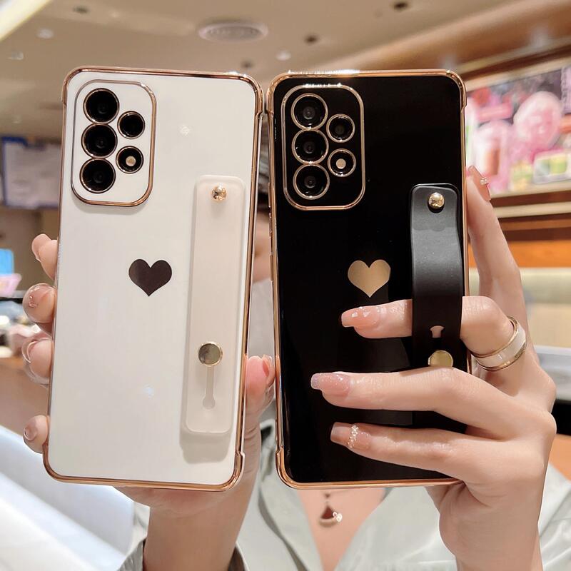 For Samsung a53 Phone Case Side Electroplated Love Wrist Strap Galaxy S22U/A13 Bracket Protective Cover