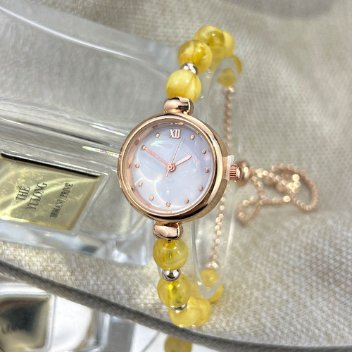 Cross-border new pearl bracelet women's quartz watch niche light luxury small dial pull-out adjustable watch hit