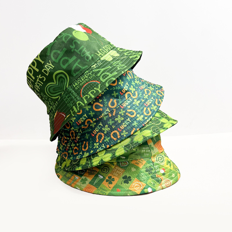 Cross Border Irish Holiday Decorative Printed Fisherman Hat Sunshade Basin Hat Clover St. Patrick's Day Hat Women