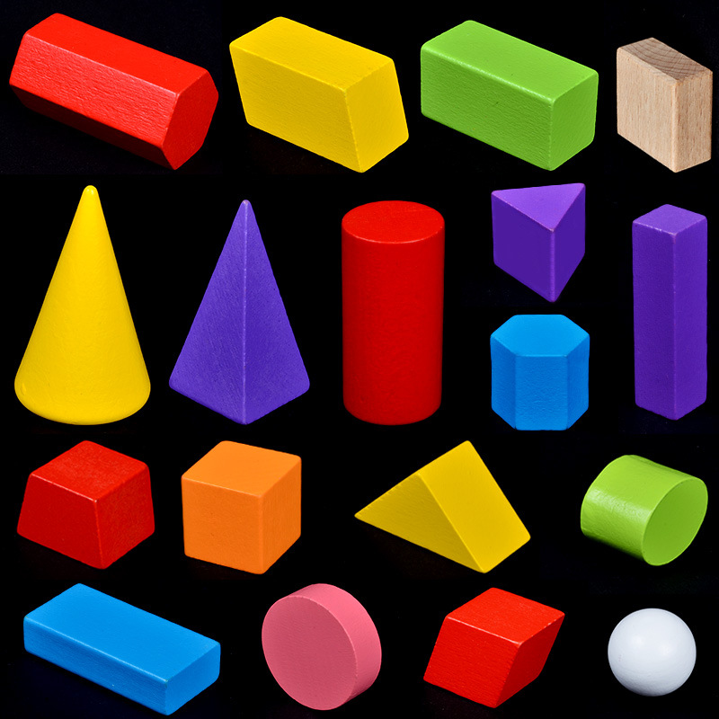 Bloque de madera color geométrico bloque de construcción modelo cubo hecho a mano bloque de madera matemáticas material didáctico pequeña Madera