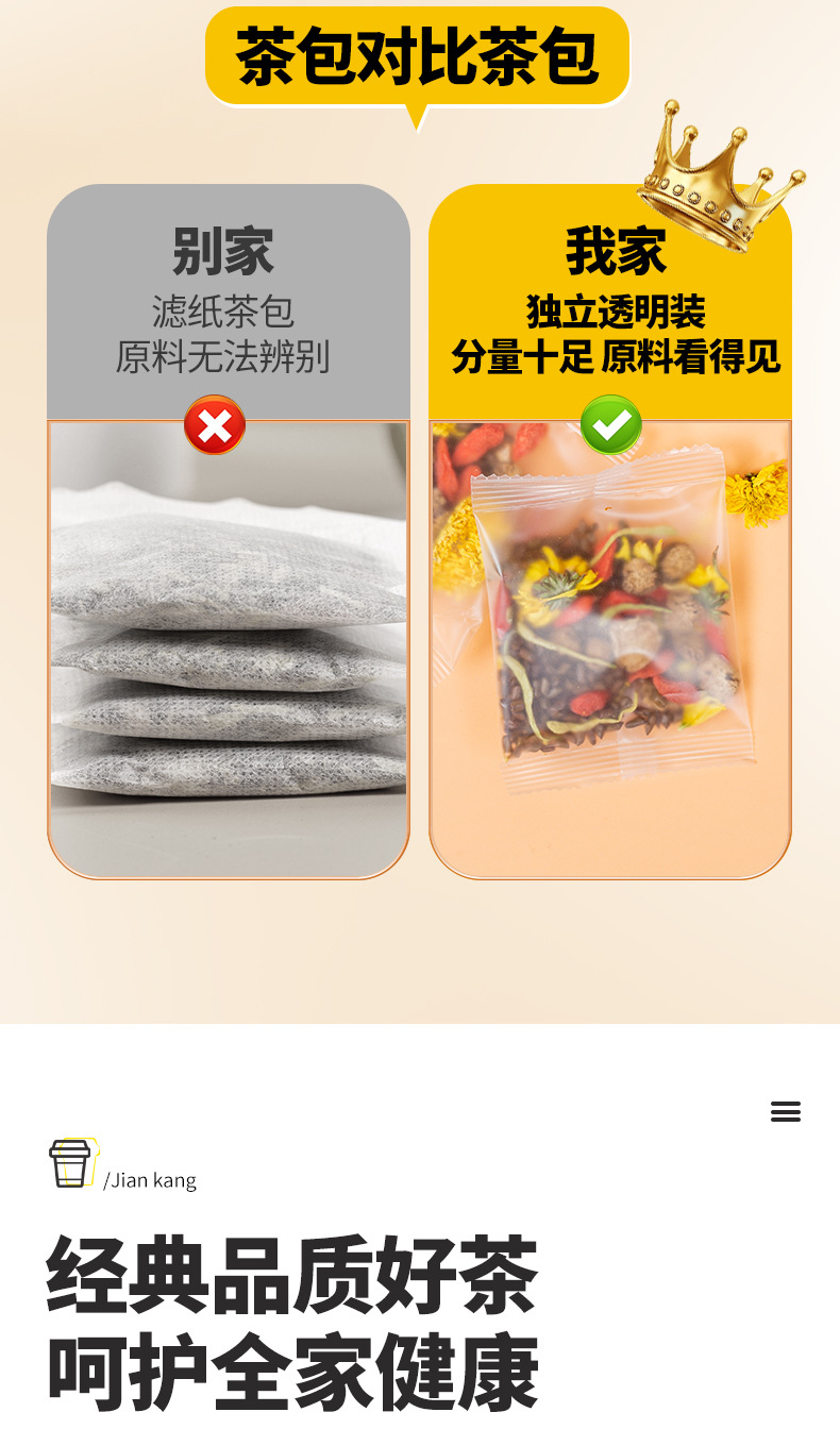 Chrysanthemum Cassia Seed Tea Bags with Goji Berry Honeysuckle Burdock Herbal Blend Sugar Free 100g Gift Box quality and texture