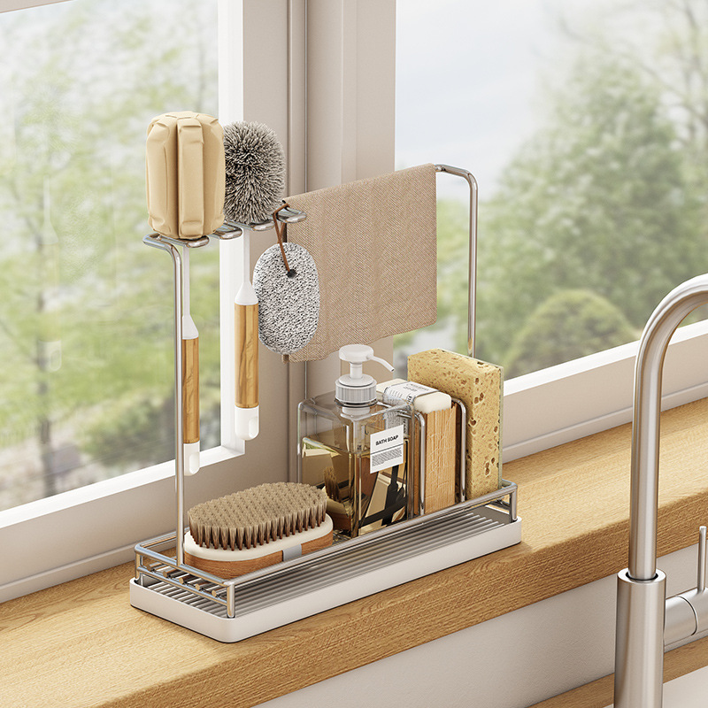 304 Stainless Steel Kitchen Small Apartment Narrow Rack Sponge Draining Storage Rack Household Countertop Sink Storage