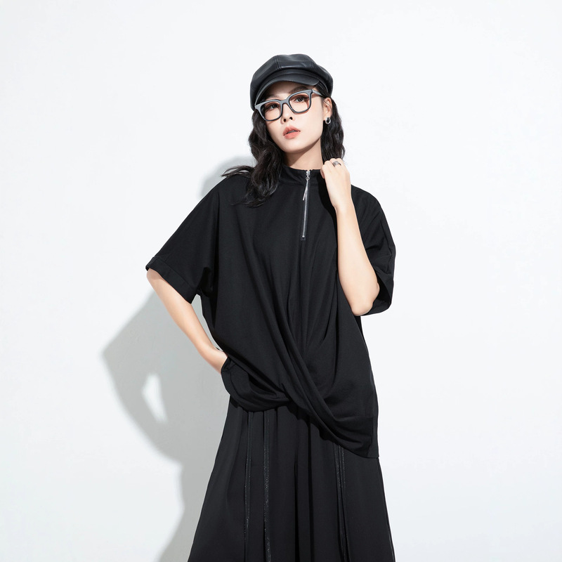 Yamamoto Dark Style Solid Color Youthful Women's Summer Outfit Korean Style Zipper Japanese Outdoor Short-Sleeve Women's T-Shirt Top Yamamoto Dark Style Solid Color Youthful Women's Summer Outfit Korean Style Zipper Japanese Outdoor Short-Sleeve Women's T-Shirt Top