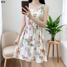 小个子年轻款棉绸连衣裙新款收腰外穿人造棉碎花绵绸背心裙子女夏