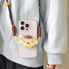 ins風卡通小狗小歐手機殼背夾斜挎繩防摔可拆卸背帶繩少女心掛脖