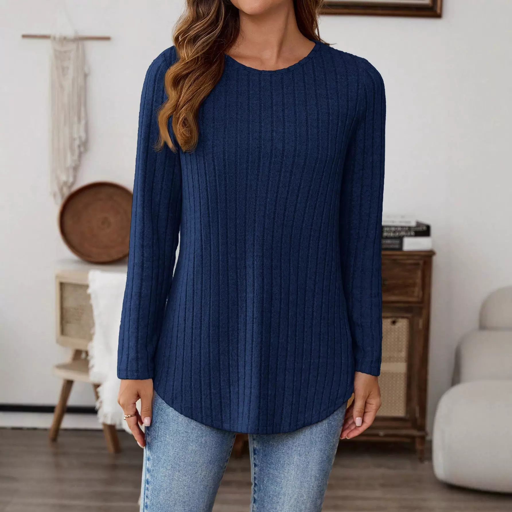 2025新款亚马逊TEMUTiktok跨境女装秋冬纯色圆领长袖纽扣纯色T恤