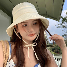 韩版纯色渔夫帽女夏季2025新款时尚百搭休闲显脸小米色防晒遮阳帽