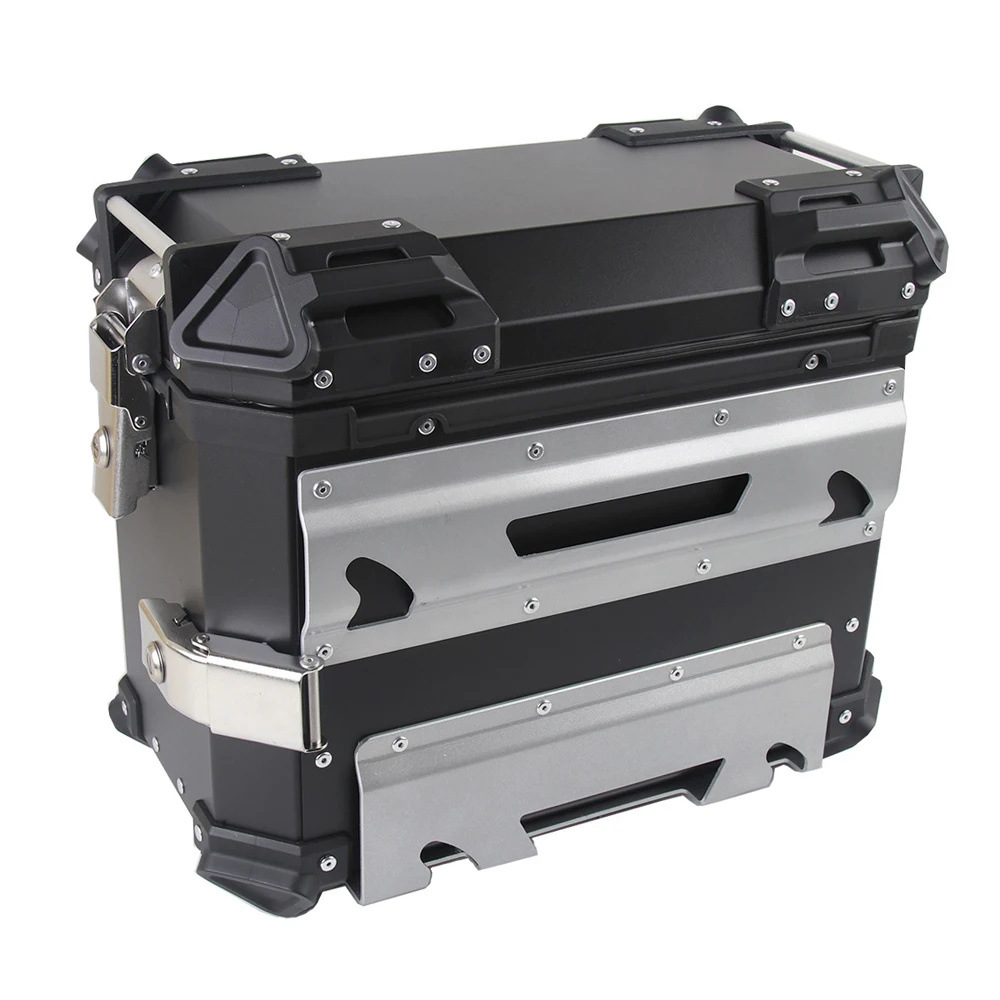 28L/35L Motorcycle Aluminum Alloy Side Box with Large Corner Protection, Waterproof and Anti-Collision, Travel Embossed X-Style Universal Modified Side Box