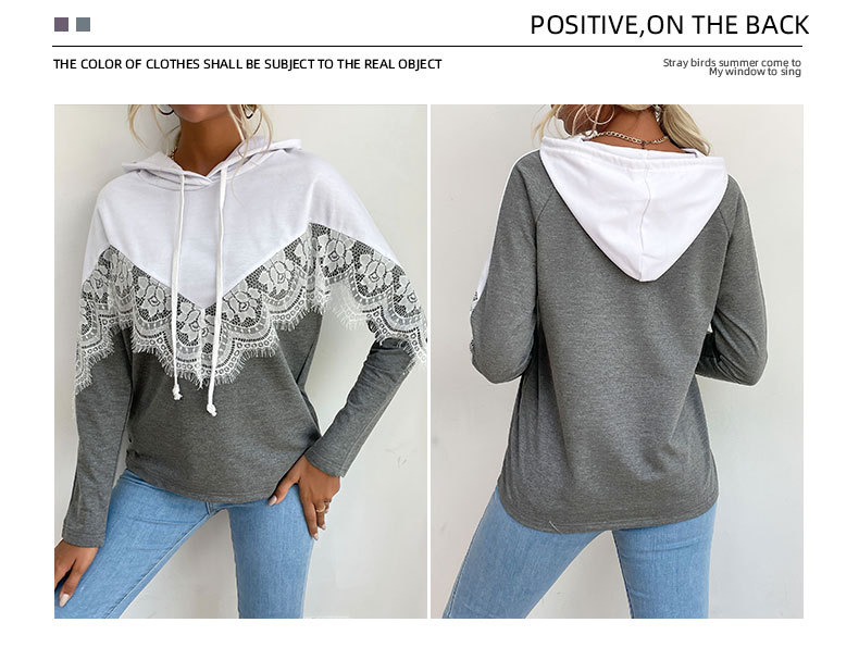 long-sleeved lace stitching hooded sweatershirt nihaostyles wholesale clothing  NSDMB88637