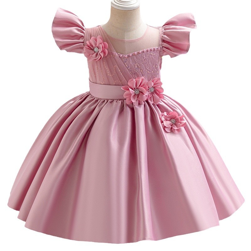 국경 간 어린이 원피스 여자 비행기 소매 서양식 공주 원피스 첫 번째 생일 파티 원피스 아이 원피스