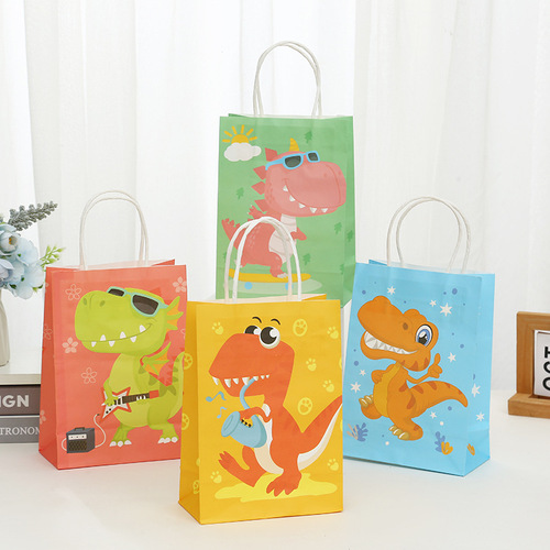 Dinosaur Gift Bag Birthday Gift Tote Bag Cartoon Dinosaur Packaging Paper Bag Children's Clothing Gift Packaging Bag