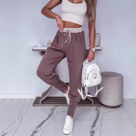 Cross-Border European and American Amazon New Women's Elastic Waist Loose-Fitting Sports Color-Blocking Casual Jogger Pants with Pockets Cross-Border European and American Amazon New Women's Elastic Waist Loose-Fitting Sports Color-Blocking Casual Jogger Pants with Pockets