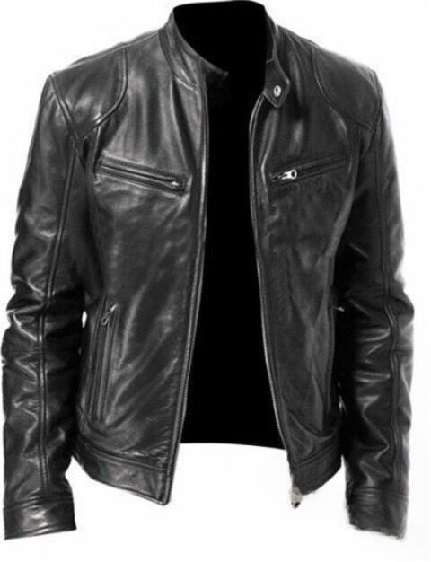 Spot Foreign Trade Winter Business Gentleman Warm Zipper Cardigan Pocket Decorative PU Leather Jacket Stand Collar Slim Leather Jacket