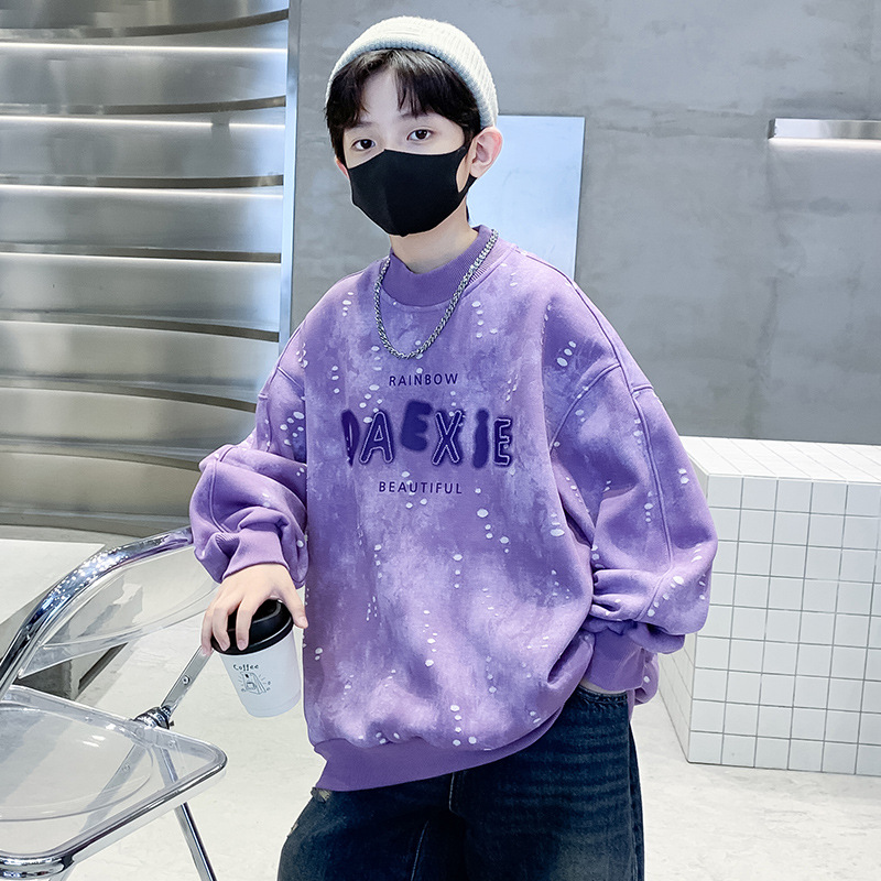 Men's Hoodie Autumn/Winter 2024 New Arrival Medium and Large Children's Clothing Cool Boy Stylish Fleece Base Layer Top Trendy