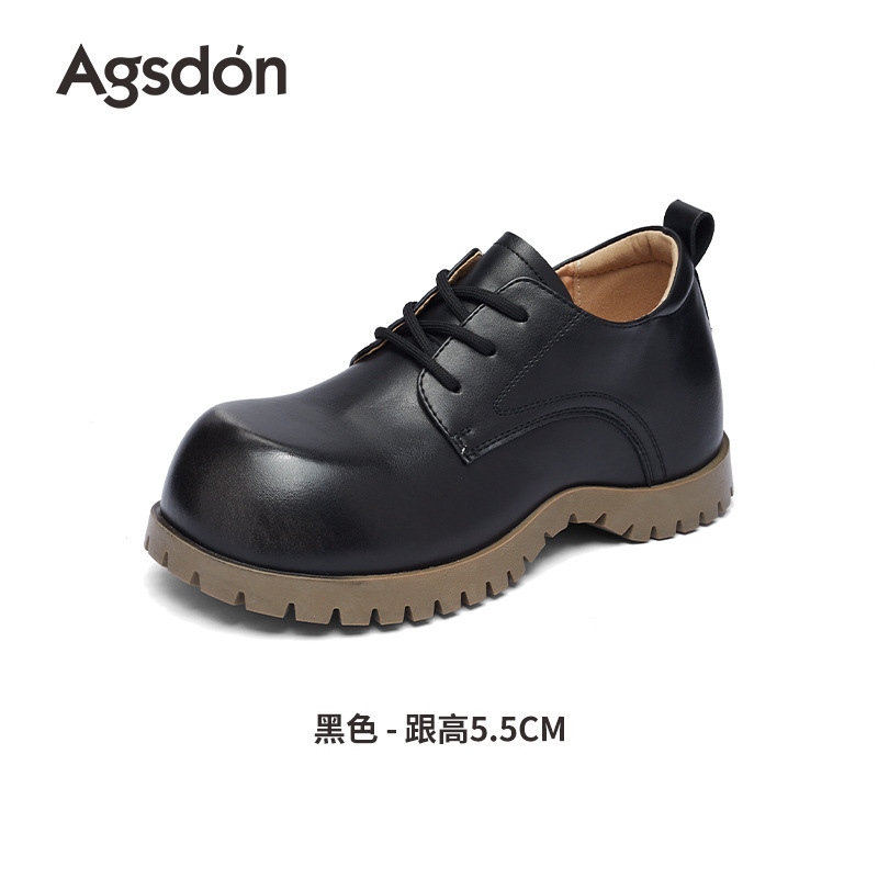 奥古狮登黑色小皮鞋女2025新款秋季英伦风系带乐福鞋厚底通勤单鞋|undefined