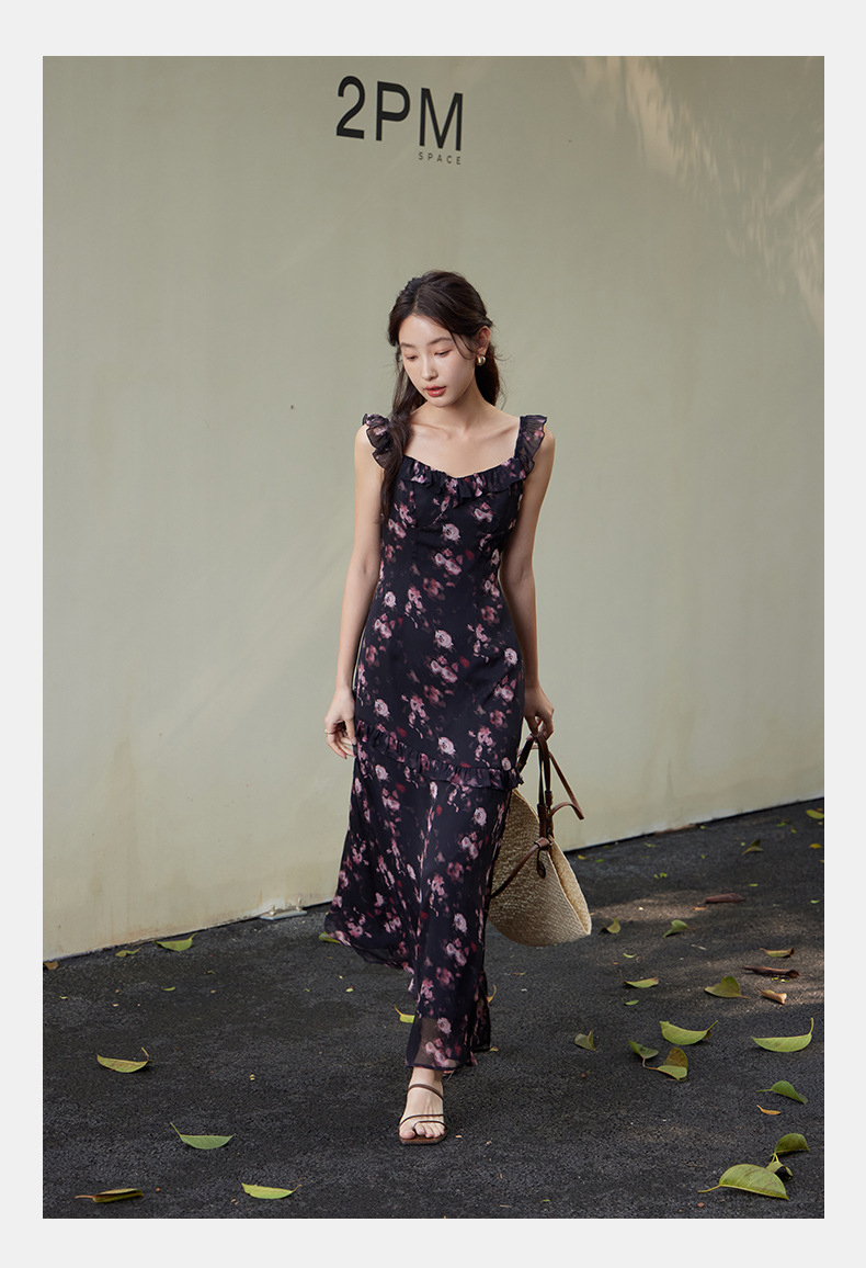 起范 广州十三行碎花连衣裙女夏季女装高级感木耳边吊带裙82571 pic 6