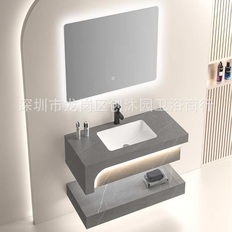 gabinete de baño de cerámica de tabla de roca combinado inteligente baño simple moderno lavabo de doble capa lavabo integral lavabo