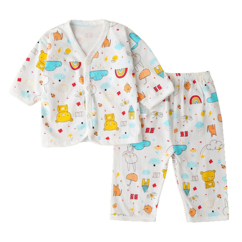 新生児服、新生児僧服、ぴったりフィットツーピースベビー夏薄手長袖スプリットスーツ|undefined