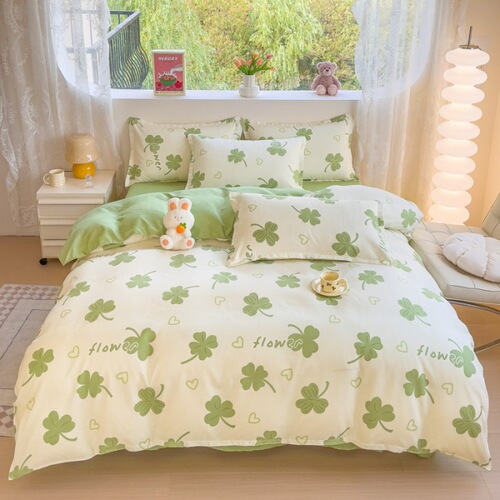 New thickened brushed pure cotton four-piece set of sheets, fitted sheet and quilt cover student dormitory three-piece bedding set wholesale