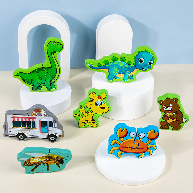 Educación temprana iluminación de madera tridimensional animal tráfico mar puzzle juguetes para niños pequeños puzzle juguetes de bloques para bebés