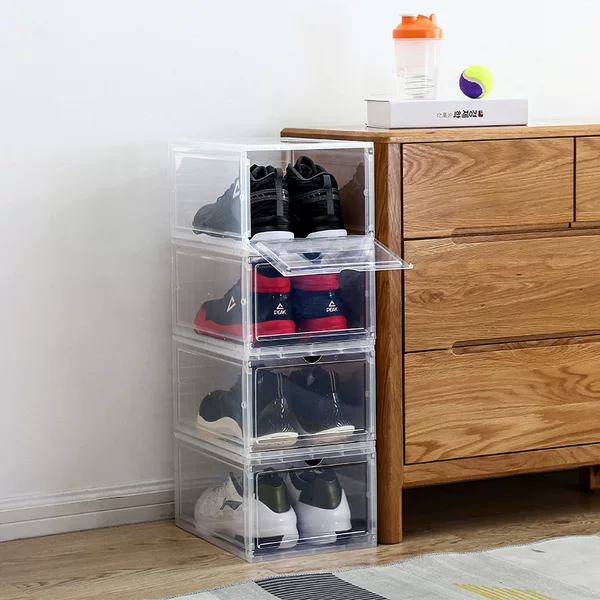 Plastic Transparent Shoe Storage Box for Home and Dormitory Use, Pp Simple Flip-Top Shoe Box, Miscellaneous Storage Box Wholesale
