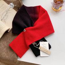 拼色羊毛围巾女冬季纯色围脖保暖加厚秋冬2025新款韩系百搭批发