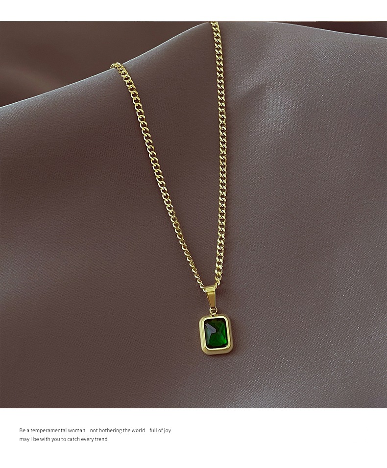 11g Weight Fashion Square Titanium Steel Inlay Rhinestones Necklace