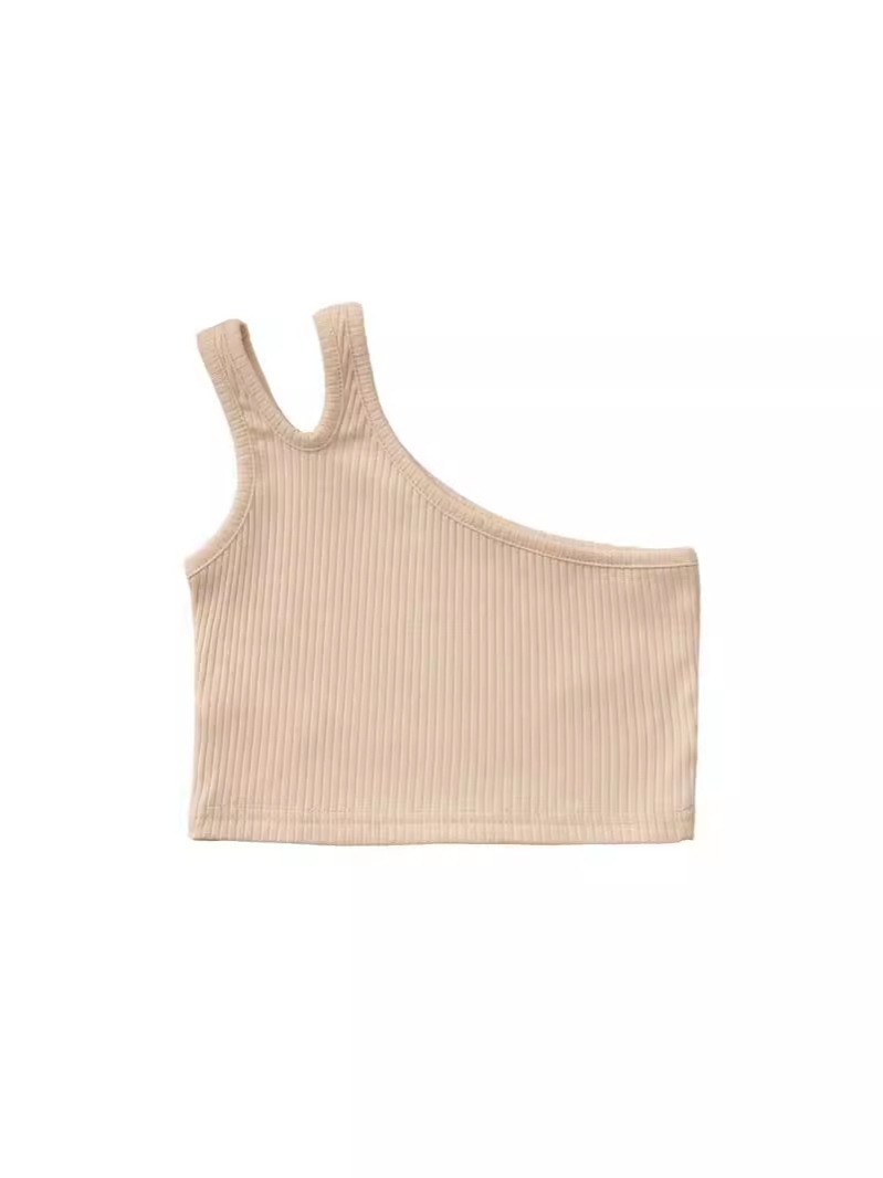 2026 chaleco de verano transfronterizo de ropa infantil de niñas nuevas niñas de comercio exterior hombros inclinados irregulares cinturón de 100 camisas
