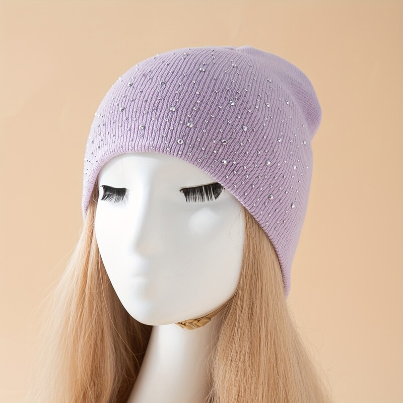 1pc Women'S Acrylic Beanie Hat with Rhinestone Accents跨境|undefined