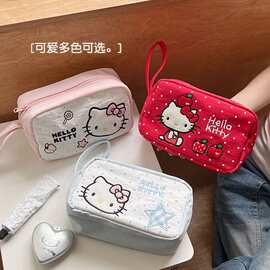 日系卡通HelloKitty帆布手拿包女生便携大容量旅行化妆品收纳包