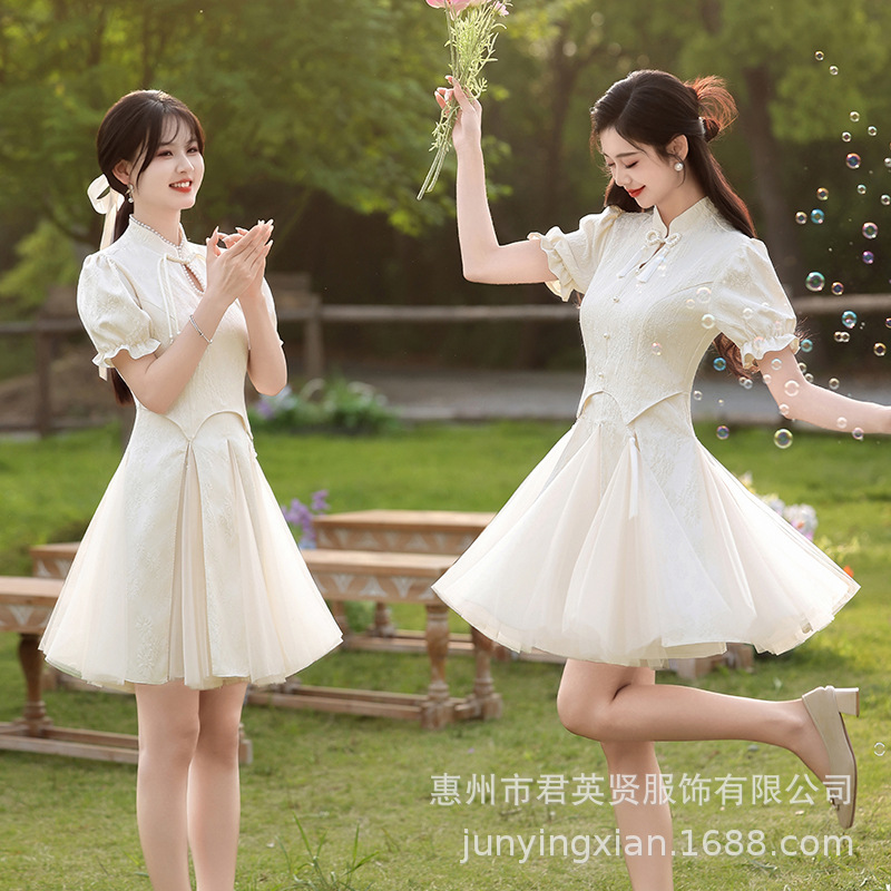 新中式伴娘服2025新款夏季短款礼服裙小个子修身显瘦旗袍姐妹团女