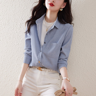 Real Shot of 2025 Autumn and Winter New Casual Brushed Thickeneded Corduroy Shirt Women's Long-Sleeved Layered Tops