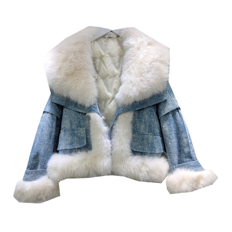 Women's Clothing fox fur collar coat for women winter popular hot diamond splicing warm parka winter coats cotton coat trend_voghion.com