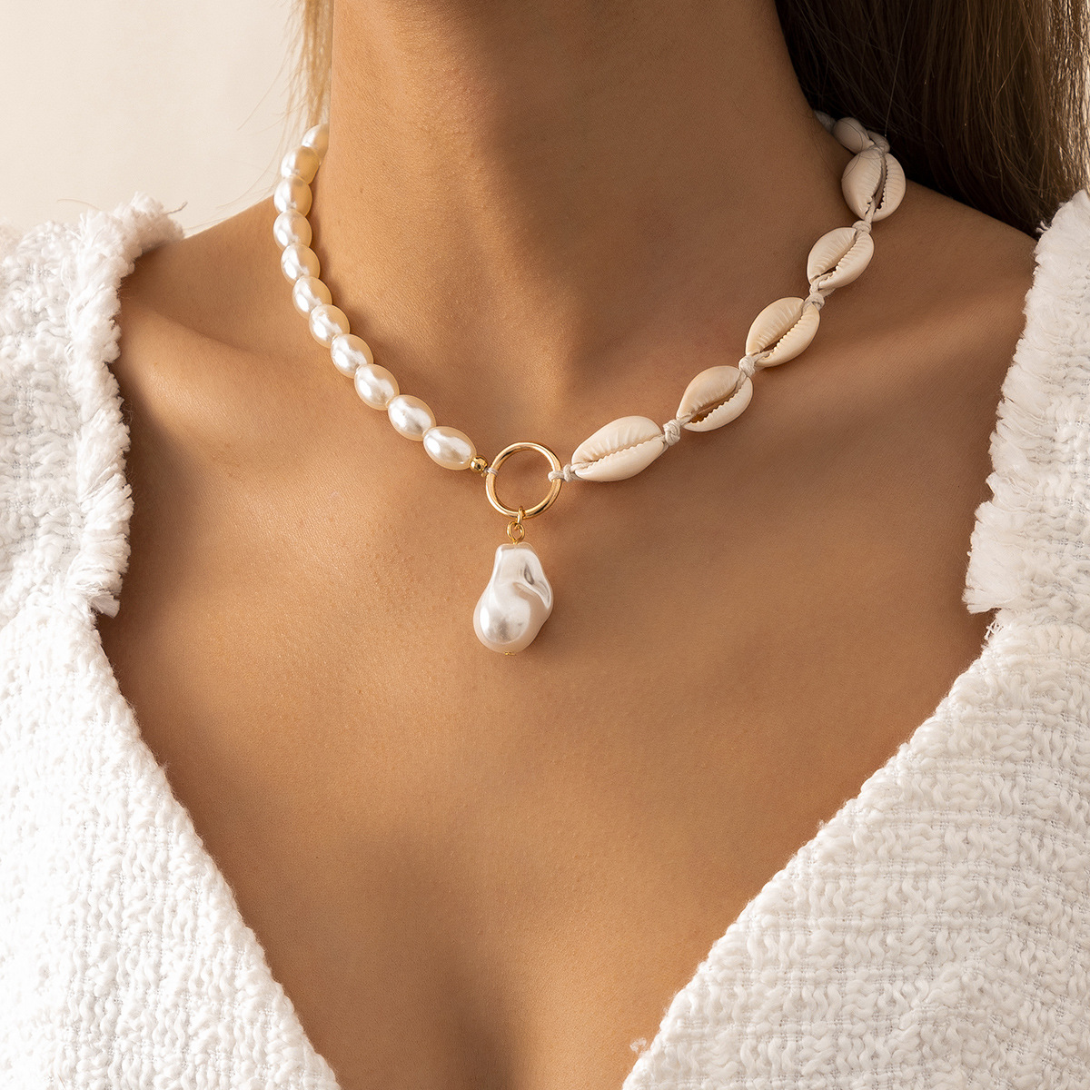 Élégant Plage Géométrique Coquille Perle Artificielle Coquille Perlé Placage Femmes Collier display picture 2