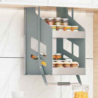 Armario colgante de cocina cesta de elevación desplegable gabinete de pared de doble capa cesta de condimento elevador vertical gabinete de almacenamiento