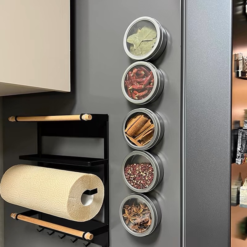 La cocina a prueba de humedad latas de especias caja de adsorción magnética ligera de lujo caja de almacenamiento de especias octogonal caja de sellado de especias transparentes caseras