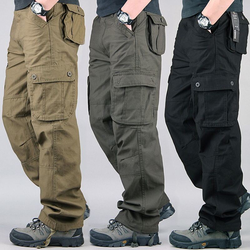 2025 Summer Pure Cotton Cargo Pants Men's Multi-Pocket Loose Casual Pants Straight-Leg Outdoor Sports Pants Plus Size Work Pants