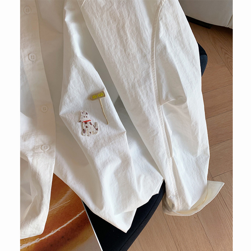 法式白色卡通刺绣衬衫女2025秋季新款设计感小众宽松百搭长袖衬衣|undefined