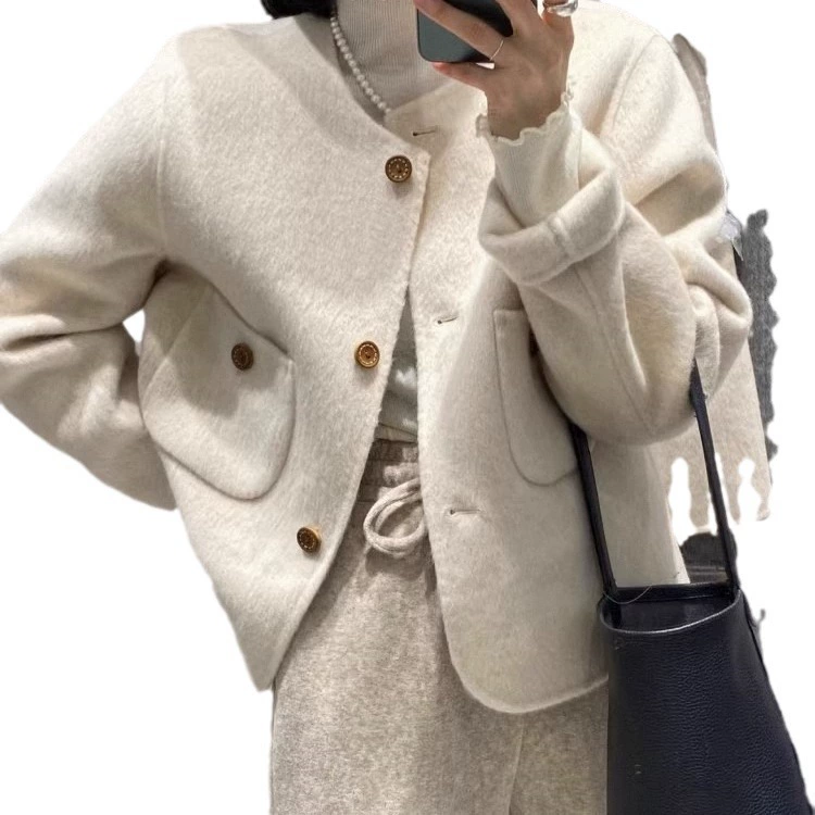 Пальто из полушерсти демисезонное короткое, вдохновлено Chanel, для подростков, серый/персиковый, размеры S–XXL