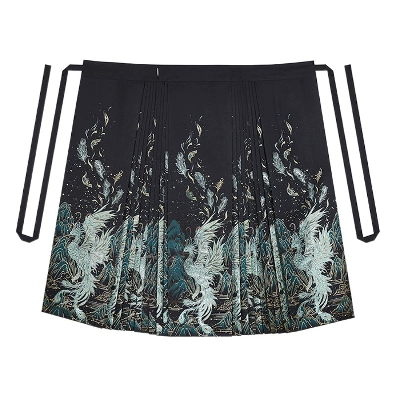 Ming Han одежда с коротким воротом рубашка Топ имитация макияжа цветок конское лицо юбка костюм вниз темно-зеленая юбка с перьями конское лицо