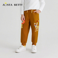 欧美风时尚儿童长裤25秋季新款男童运动裤卡通狮子刺绣中小童卫裤