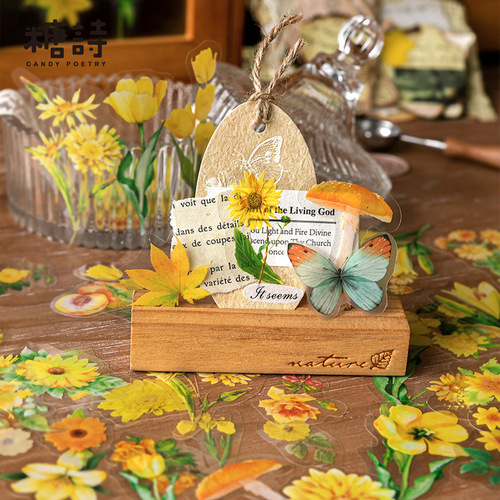 Sugar Poetry Material Pack Talking with Flowers Series Retro Handbook Diary DIY Flower Shaped Stickers 100 pieces into 6 styles