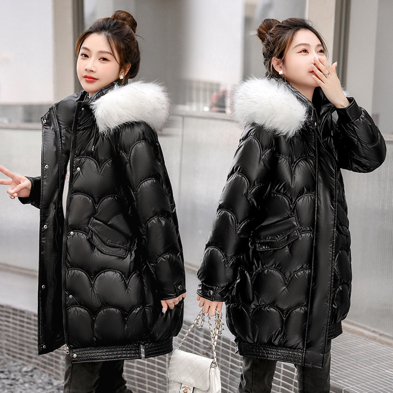 Brillante cara sin lavado ropa de algodón para mujeres 2025 nuevo estilo coreano suelto chaqueta de algodón de cuello grande largo y grueso chaqueta de algodón para mujeres image 3