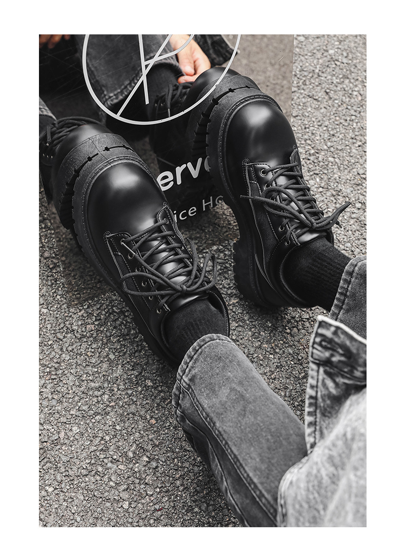 Chaussures Derby noires à semelle épaisse, style britannique, pour homme, idéales pour un mariage ou un costume._voghion.com