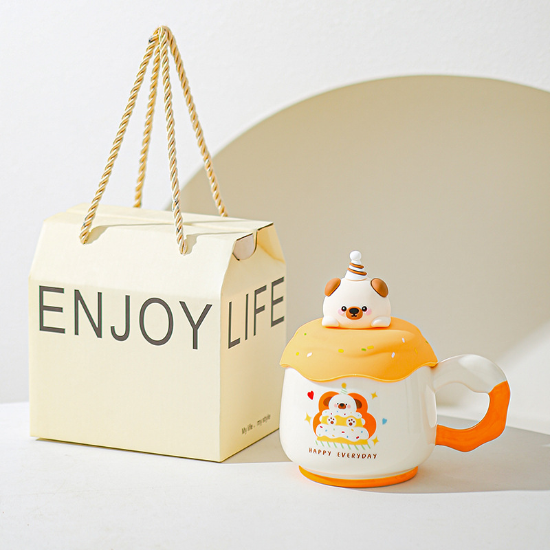 Taza de marca con tapa linda amiga regalo de cumpleaños de café de cerámica taza de agua doméstica de alto valor de oficina