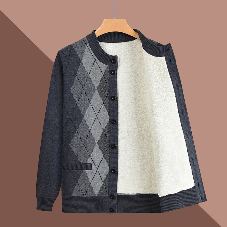 2025 nuevo suéter de estilo casual masculino delgado otoño y invierno de manga larga cálida de mediana edad con camisa de punto gruesa