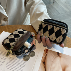 Diamond grid trendy women's mini small fashionable ultra-thin small wallet zipper coin purse short model exquisite high-end