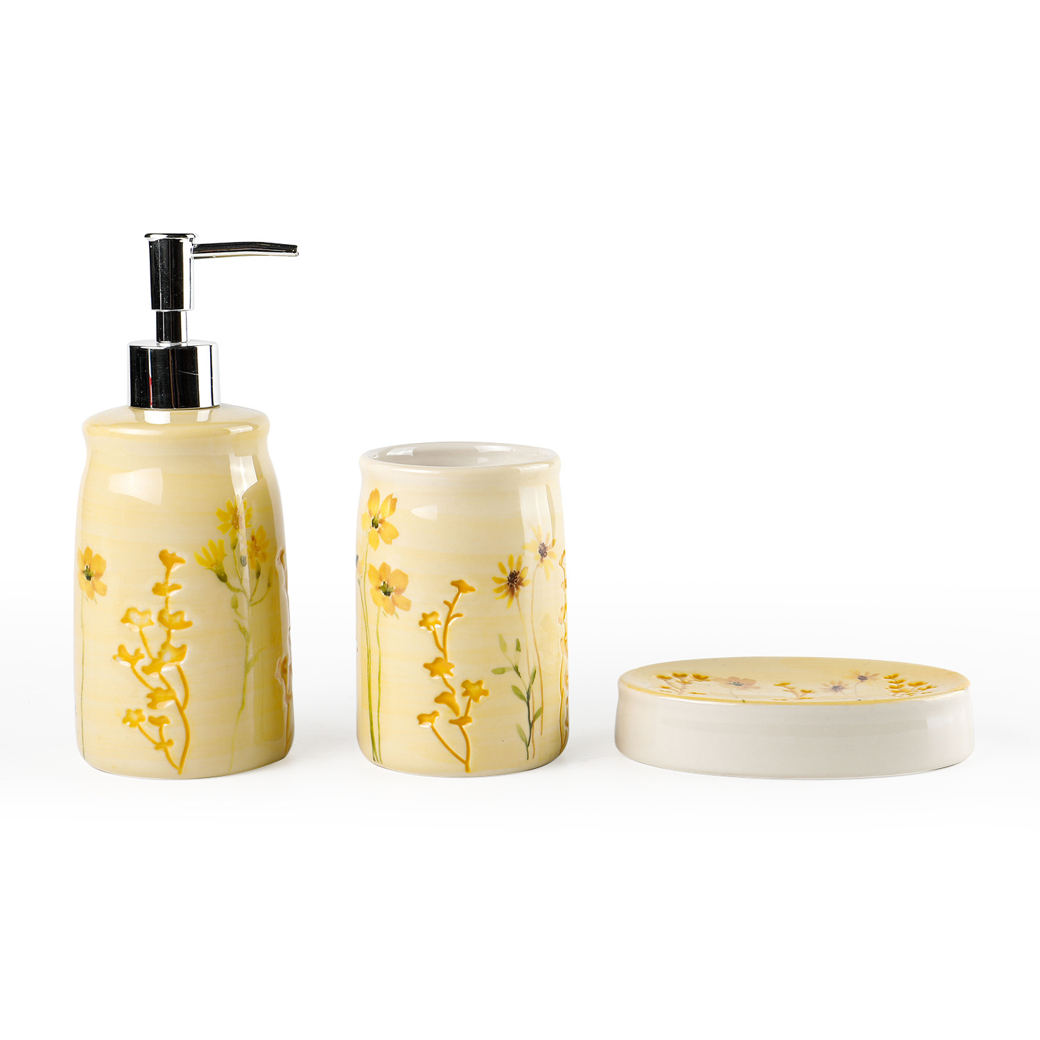 Traje de baño de cerámica impreso de estilo europeo creativo artículos de tocador para el hogar caja de regalo traje de lavado en caja de color conjunto de cuatro piezas