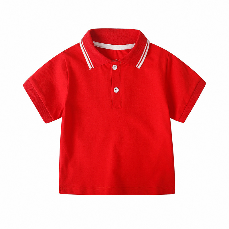 男の子と女の子の半袖Tシャツ無地ポロシャツ学生夏の学校制服クラスの制服中型と大型の子供用純綿ラペルシャツ|undefined